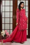 Buy_Seams Pret And Couture_Pink Georgette Embroidery Sequin Round Kurta Sharara Set _at_Aza_Fashions