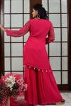 Shop_Seams Pret And Couture_Pink Georgette Embroidery Sequin Round Kurta Sharara Set _at_Aza_Fashions