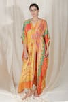 The Boozy Button_Multi Color Moroccan Silk Digital V Shape Of You Kaftan  _Online_at_Aza_Fashions