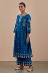 Priya Chaudhary_Blue Chanderi Silk Embroidered Kurta_Online_at_Aza_Fashions