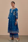 Buy Priya Chaudhary Blue Chanderi Silk Floral Notched Embroidered Kurta And Pant Set at Aza Fashions Buy_Priya Chaudhary_Blue Chanderi Silk Floral Notched Embroidered Kurta And Pant Set _at_Aza_Fashions