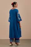Shop Priya Chaudhary Blue Chanderi Silk Floral Notched Embroidered Kurta And Pant Set at Aza Fashions Shop_Priya Chaudhary_Blue Chanderi Silk Floral Notched Embroidered Kurta And Pant Set _at_Aza_Fashions