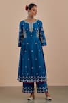 Priya Chaudhary_Blue Chanderi Silk Embroidered Kurta And Pant Set_Online_at_Aza_Fashions