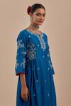 Priya Chaudhary_Blue Chanderi Silk Embroidered Kurta Pant Set_at_Aza_Fashions