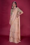 Buy_Soha by Harleen and Sona_Gold Blouse Bamberg Silk And Saree Chinnon Eira Pre-draped With  _at_Aza_Fashions