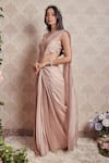 Soha by Harleen and Sona_Pink Embroidery Sequins V Neck Freya Pre-stitched Saree With Blouse _Online_at_Aza_Fashions