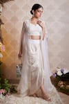 Soha by Harleen and Sona_Off White Cape Pure Organza Bustier Silk And Dhoti Ania & Set _Online_at_Aza_Fashions