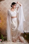 Buy_Soha by Harleen and Sona_Off White Cape Pure Organza Bustier Silk And Dhoti Ania & Set _Online_at_Aza_Fashions
