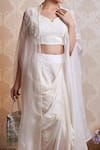 Shop_Soha by Harleen and Sona_Off White Cape Pure Organza Bustier Silk And Dhoti Ania & Set _Online_at_Aza_Fashions