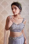 Soha by Harleen and Sona_Grey Embroidery Sequins Sweetheart Neck Zaina Blouse And Lehenga Set  _Online_at_Aza_Fashions