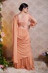 Shop_Soha By Harleen And Sona_Peach Chinnon Chiffon Pearl And Sequin V Neck Noor Pre-draped Saree With Blouse _at_Aza_Fashions