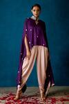 Soha by Harleen and Sona_Purple Cape Bamberg Silk And Dhoti Satin Embroidery Zardozi & Aisha & Pant Set _Online_at_Aza_Fashions