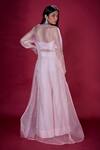 Shop_Soha By Harleen And Sona_Pink Jacket Pure Organza Blouse And Palazzo Silk Sequin, Maia Sheer & Set _at_Aza_Fashions