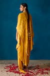 Shop_Soha by Harleen and Sona_Yellow Draped Dress Chinnon Chiffon And Cape Tissue Embroidery Aari Aliza With _at_Aza_Fashions