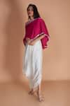 Buy_Soha by Harleen and Sona_Magenta Bamberg Silk Embroidery Zardozi One Eva Short Cape And Dhoti Skirt Set _at_Aza_Fashions