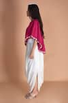 Soha by Harleen and Sona_Magenta Bamberg Silk Embroidery Zardozi One Eva Short Cape And Dhoti Skirt Set _Online_at_Aza_Fashions