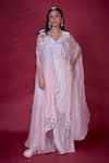 Buy_Soha by Harleen and Sona_Pink Draped Gown Chinnon Chiffon And Cape Pure Organza Zayla With  _at_Aza_Fashions