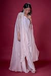 Soha by Harleen and Sona_Pink Draped Gown Chinnon Chiffon And Cape Pure Organza Zayla With  _Online_at_Aza_Fashions