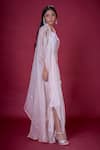 Buy_Soha by Harleen and Sona_Pink Draped Gown Chinnon Chiffon And Cape Pure Organza Zayla With  _Online_at_Aza_Fashions