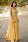 Nikita Vishakha_Yellow Organza Handkerchief Dress With Shrug_Online_at_Aza_Fashions