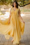 Shop_Nikita Vishakha_Yellow Organza Handkerchief Dress With Shrug_Online_at_Aza_Fashions