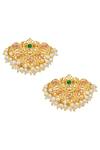 Shop_ZARIIN_Gold Plated Pearls, Crystals Azra Stud Earrings_at_Aza_Fashions