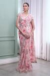 Buy_Seams Pret And Couture_Pink Raw Silk, Georgette Bead Work, Floral Print Leaf Sheela Saree With Blouse _at_Aza_Fashions