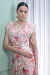 Buy_Seams Pret And Couture_Pink Raw Silk, Georgette Bead Work, Floral Print Leaf Sheela Saree With Blouse _Online_at_Aza_Fashions