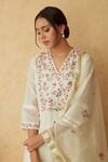 Begum_White Kurta Chanderi V-neck Embroidered Set _Online_at_Aza_Fashions