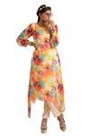 Buy_Seams Pret And Couture_Multi Color Georgette Printed Floral Motifs U Neck Asymmetric Tunic And Pant Set _at_Aza_Fashions