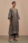 Priya Chaudhary_Grey Chanderi Silk Embroidered Kurta_Online_at_Aza_Fashions