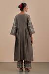 Shop_Priya Chaudhary_Grey Chanderi Silk Floral Notched Embroidered Kurta And Pant Set _at_Aza_Fashions