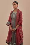 Shop_Priya Chaudhary_Grey Chanderi Silk Embroidered Kurta Pant Set_Online_at_Aza_Fashions