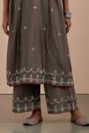 Priya Chaudhary_Grey Chanderi Silk Embroidered Kurta Pant Set_at_Aza_Fashions