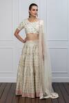 Buy_Shian_White Dupion Silk Pearl Round Leather Embellished Lehenga Set _at_Aza_Fashions