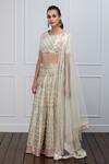 Shian_White Dupion Silk Pearl Round Leather Embellished Lehenga Set _Online_at_Aza_Fashions