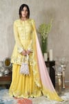 Buy_Shian_Yellow Georgette Mirror Work Round Embroidered Kurta Sharara Set _at_Aza_Fashions