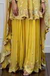 Shop_Shian_Yellow Georgette Mirror Work Round Embroidered Kurta Sharara Set _Online_at_Aza_Fashions