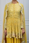 Shian_Yellow Georgette Mirror Work Round Embroidered Kurta Sharara Set _at_Aza_Fashions