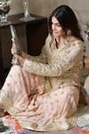 Shian_Peach Georgette Embroidered Gota Notched Sharara Set  _Online_at_Aza_Fashions