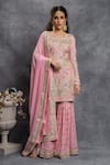 Buy_Shian_Pink Georgette Embroidered Gota Notched Gharara Set  _at_Aza_Fashions