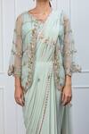 Buy_Shian_Green Organza, Georgette Zardozi Round Pre-stitched Saree Set With Jacket _Online_at_Aza_Fashions