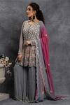 Shian_Grey Georgette Leather Round Pearl Embellished Sharara Set _Online_at_Aza_Fashions