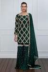 Shian_Green Georgette Zari Boat Moti Embroidered Sharara Set _Online_at_Aza_Fashions