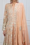 Shian_Peach Georgette Embroidered Gota Mandarin Collar Anarkali Lehenga Set  _Online_at_Aza_Fashions