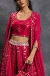 Buy_Shian_Pink Crepe, Dupion Silk Mirror Work Scoop Pearl Embroidered Sharara Cape Set _Online_at_Aza_Fashions