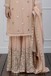 Buy_Shian_Peach Georgette Mirror Work Notched Embroidered Gharara Set _Online_at_Aza_Fashions