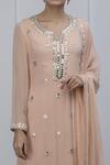 Shop_Shian_Peach Georgette Mirror Work Notched Embroidered Gharara Set _Online_at_Aza_Fashions