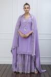 Buy_Shian_Purple Georgette Leather Notched Embellished Kurta Sharara Set  _at_Aza_Fashions
