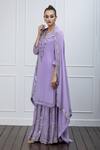 Shian_Purple Georgette Leather Notched Embellished Kurta Sharara Set  _Online_at_Aza_Fashions